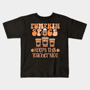 Funny Pumpkin Spice Keeps This Teacher Nice Fall Halloween Autumn Kids T-Shirt